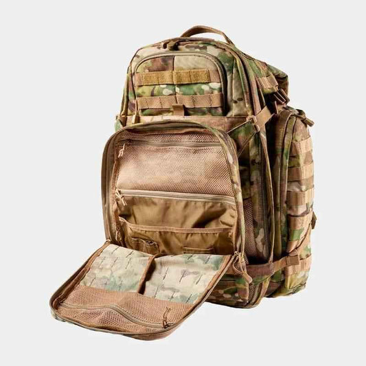 Mochila táctica multicam con compartimento superior y funda frontal desplegable