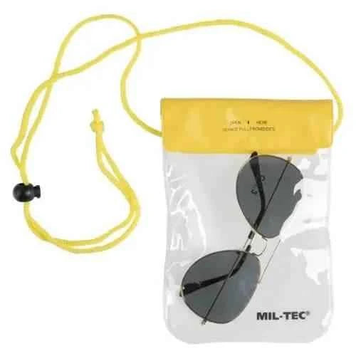 Bolsa impermeable Mil-Tec transparente con tapa amarilla y cordón ajustable, MIL-TEC