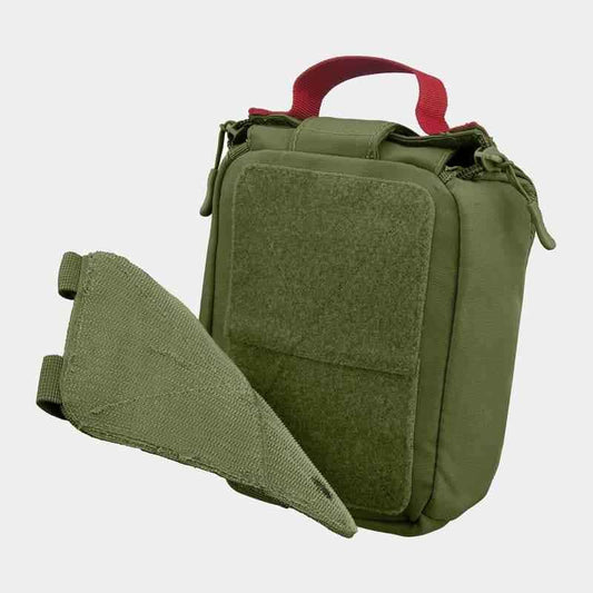 Botiquín IFAK verde oliva con funda inferior y cinta de sujeción lateral