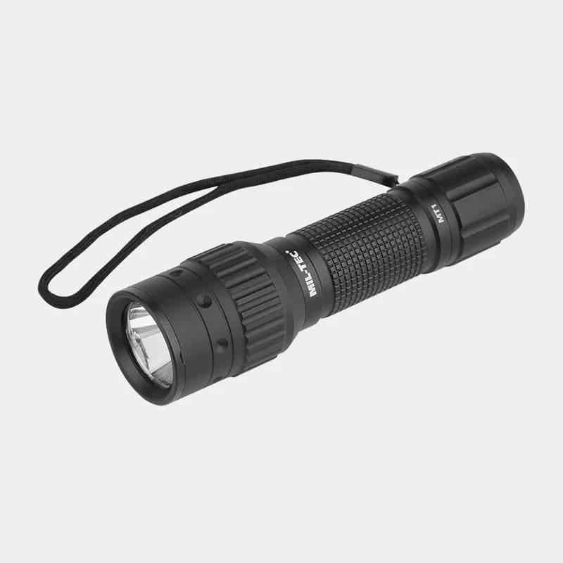 Linterna negra MIL-TEC con luz frontal y correa colgante