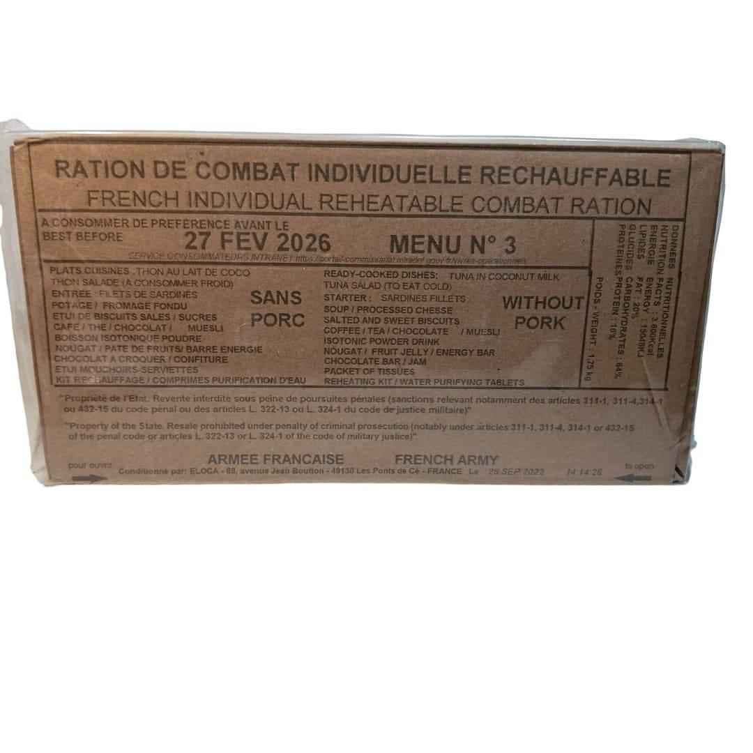 Ración militar recalentable en caja, Menú N.º 3, sin cerdo