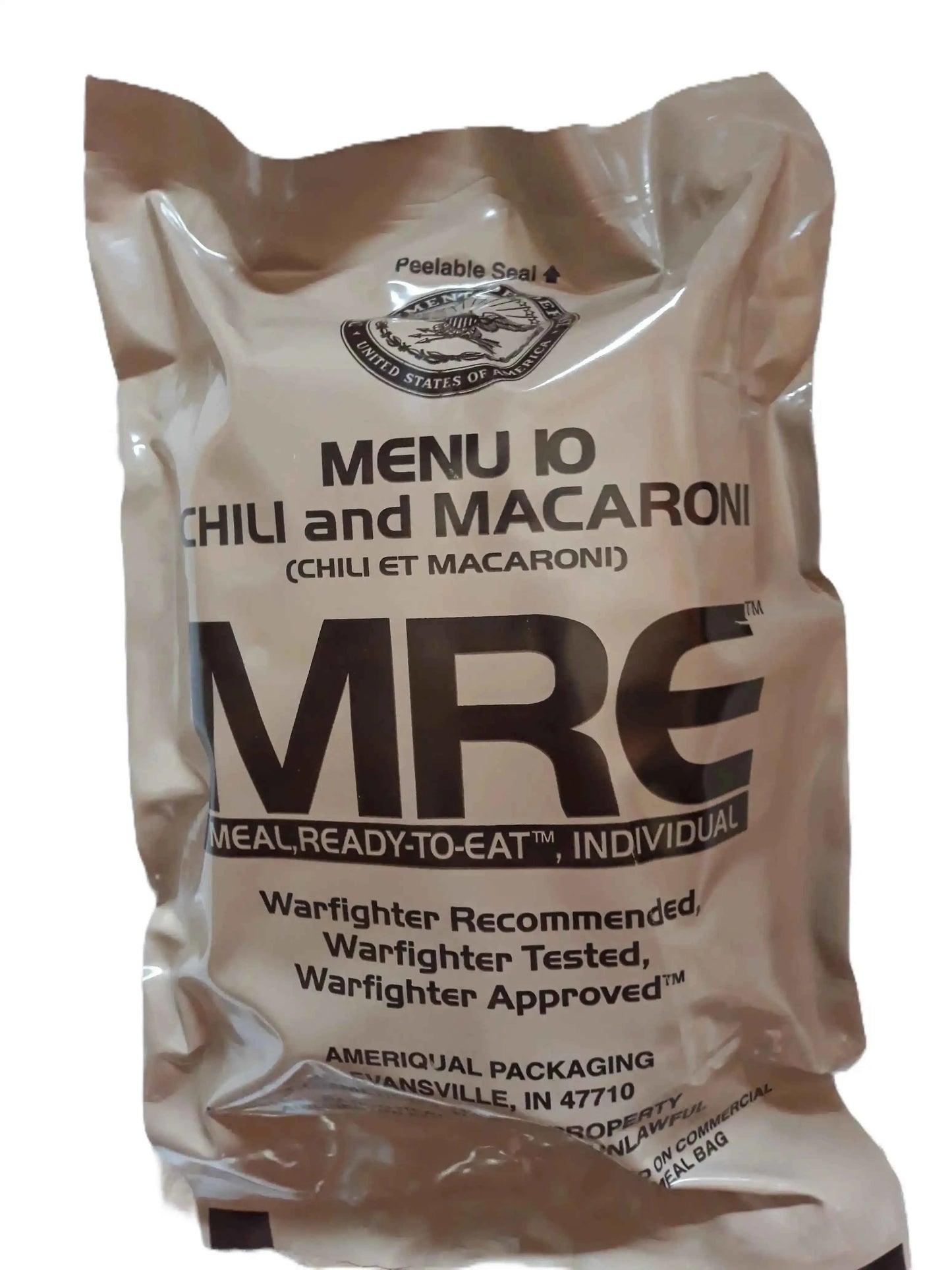 Bolsa de ración MRE Menú 10: chili con macarrones