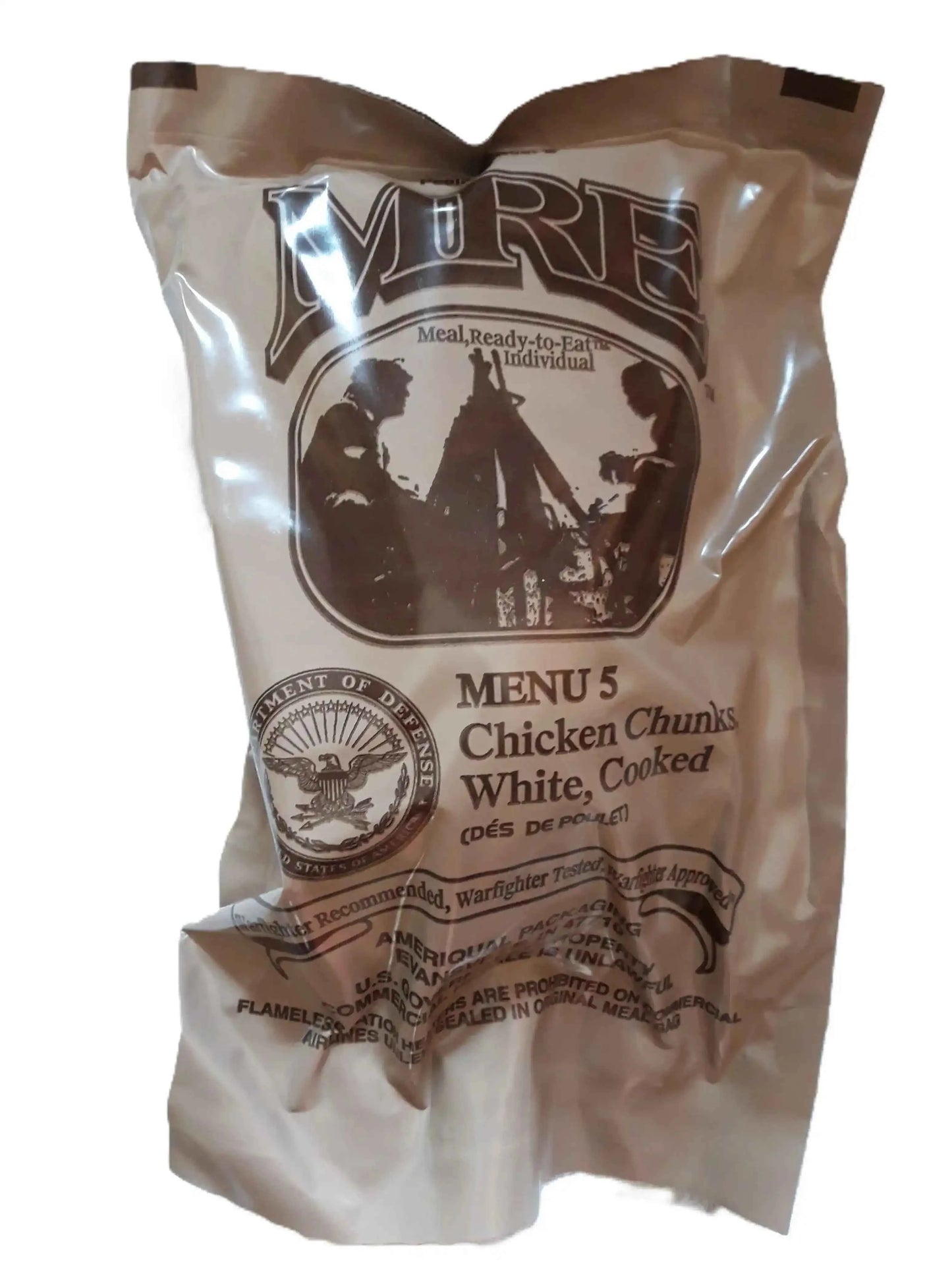 Sobre MRE marrón Menú 5 Chicken White Chunks, listo para comer