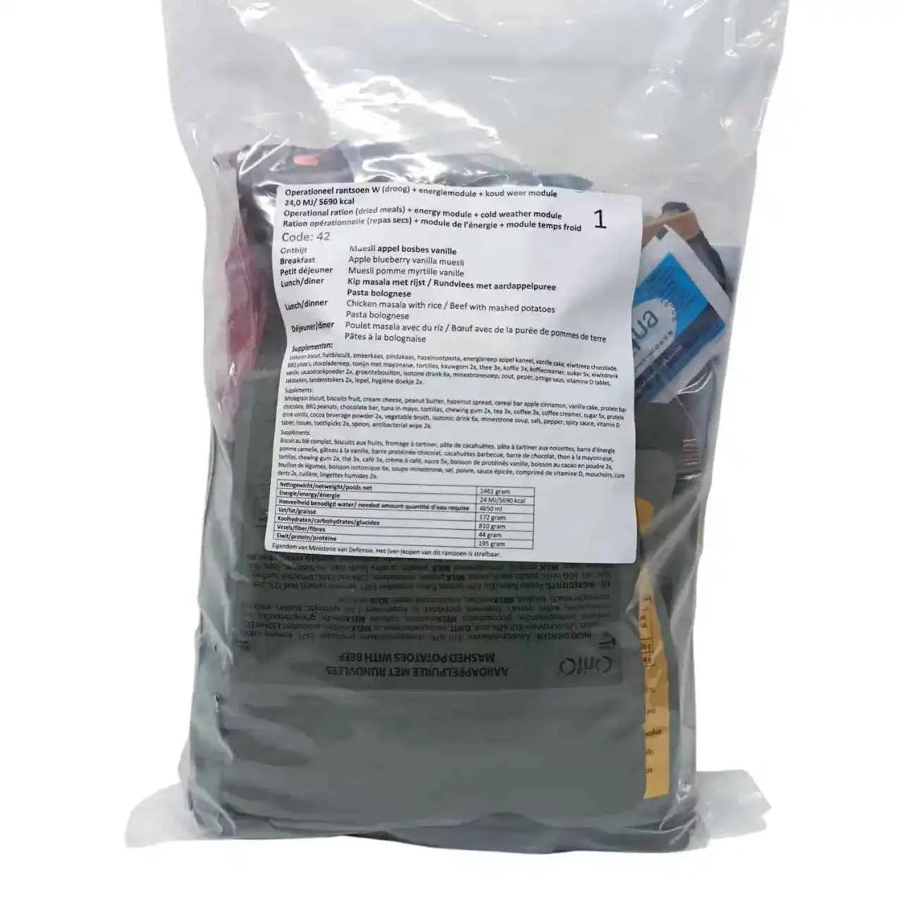 Ración Operacional Holandesa ORP 2024 en bolsa sellada con etiqueta Code 1 visible
