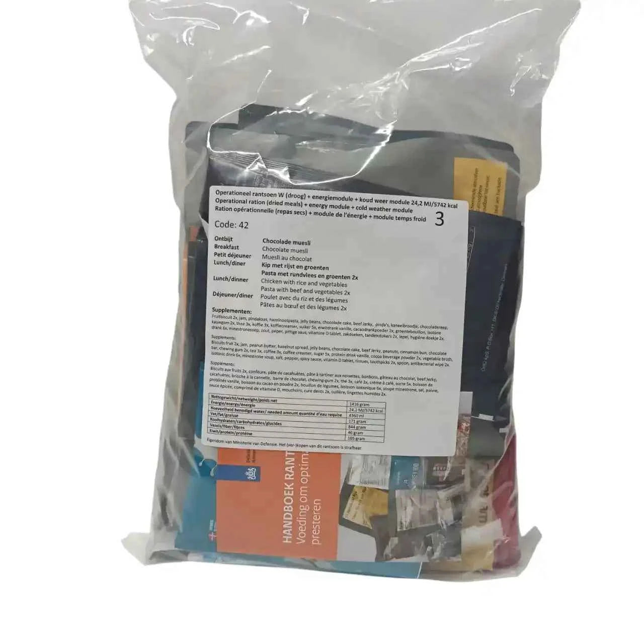 Ración Operacional Holandesa ORP 2024 en bolsa sellada con etiqueta Code 3 visible