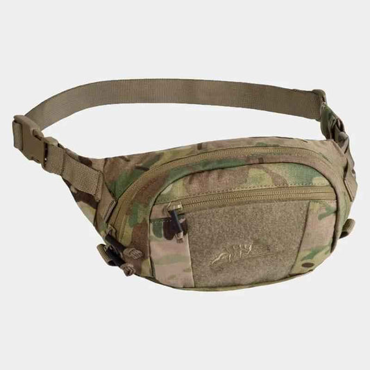 Riñonera táctica Helikon-Tex multicolor camuflada, correas ajustables y bolsillos frontales