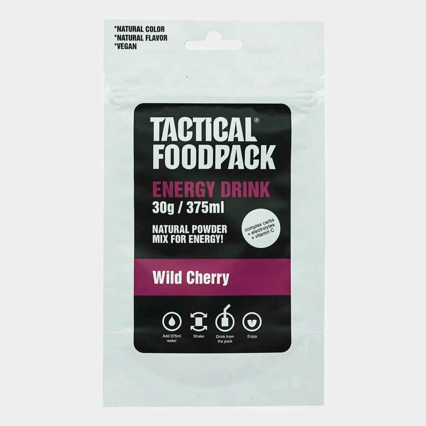 Bebida isotónica en polvo Tactical Foodpack Energy Drink 30g/375ml, sabor cereza silvestre