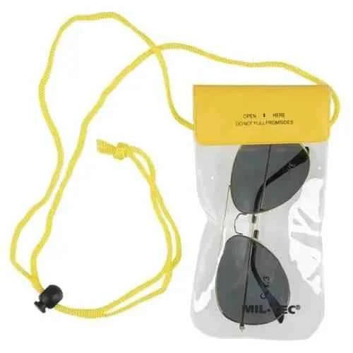 Bolsa impermeable Mil-Tec con cordón amarillo, tapa amarilla y accesorios negros