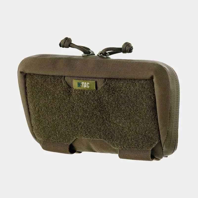 Bolsillo admin MOLLE verde con asa y correa superior, panel interior de velcro