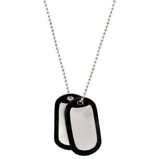 Placa tipo dog tag de acero inoxidable con colgante negro y cadena metálica