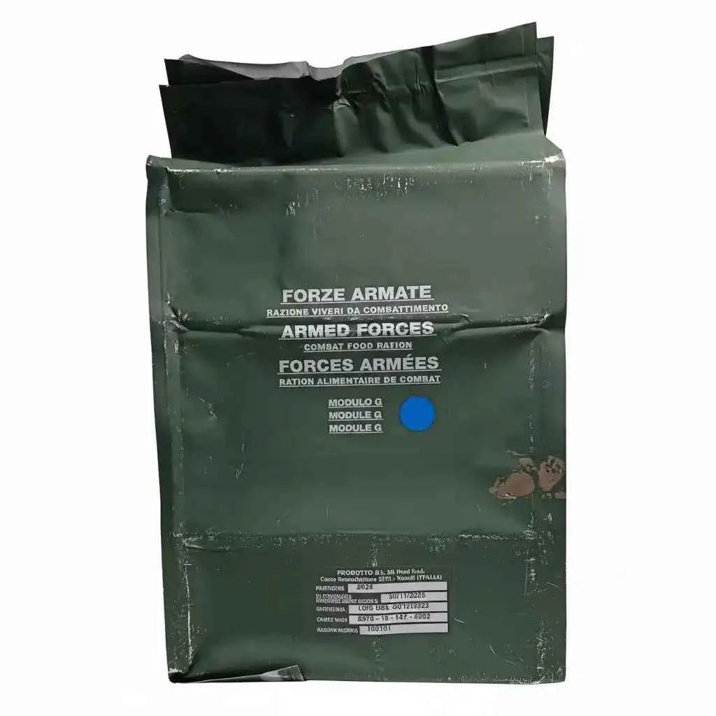 Ración de alimentos de combate en bolsa verde, módulo G con punto azul