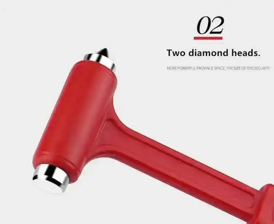 Martillo de seguridad para coche 2 en 1 rojo con doble punta metálica