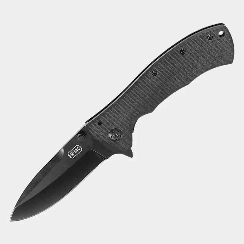 Navaja plegable tipo 7 M-Tac con mango texturizado gris y hoja negra