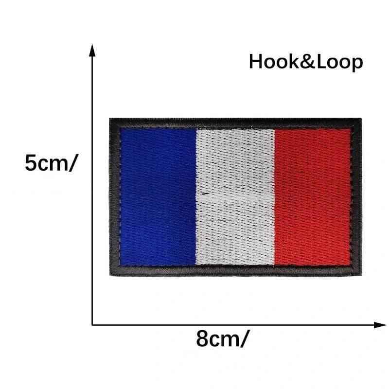 Parche de bandera de Francia 8x5 cm, borde negro, franjas azul-blanco-rojo, velcro