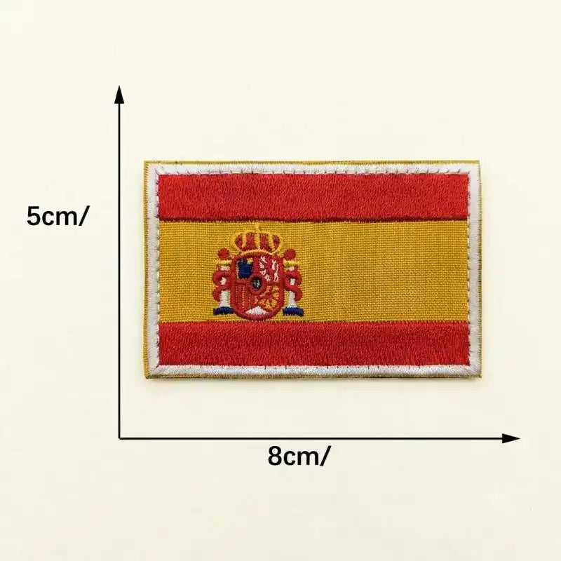 Parche rectangular de bandera de España con escudo bordado rojo y amarillo