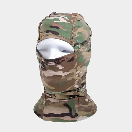 Balaclava táctica estampado camuflaje MultiCam, capucha con abertura facial