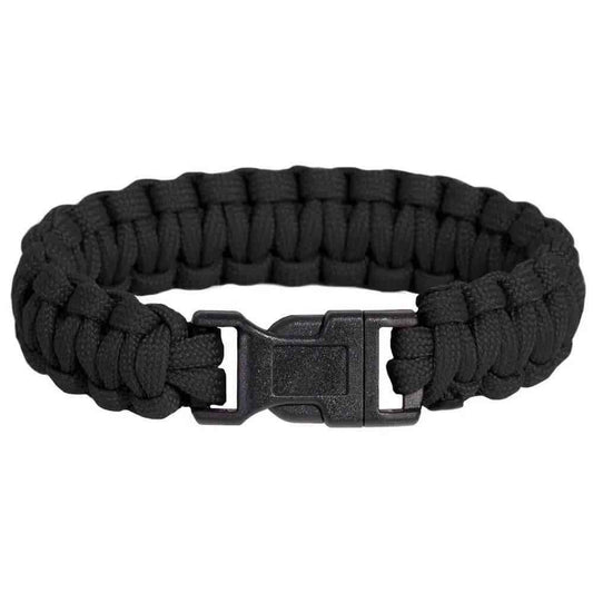Pulsera de paracord negra con hebilla metálica tipo gancho